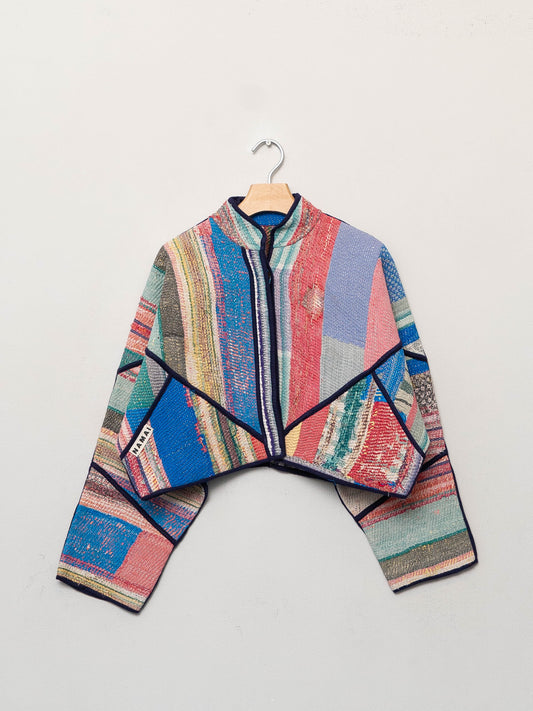 The Kaira Cropped Quilted Patchwork Kantha Jacket