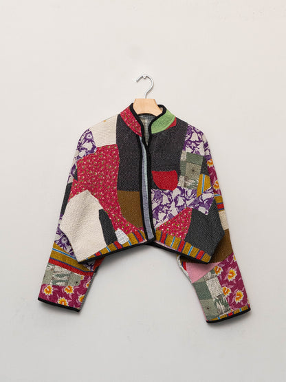 The Kaira Cropped Quilted Patchwork Kantha Jacket