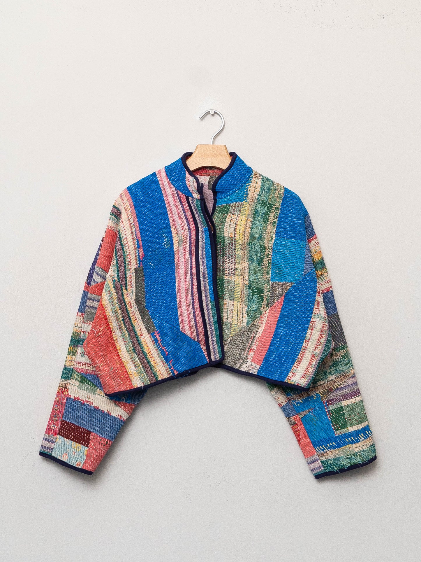 The Kaira Cropped Quilted Patchwork Kantha Jacket