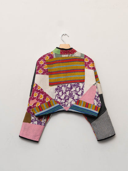 The Kaira Cropped Quilted Patchwork Kantha Jacket