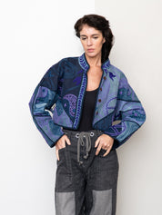 The Kaira Cropped Denim Suzani Jacket - Medium