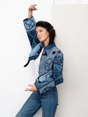 The Kaira Cropped Denim Suzani Jacket - Medium