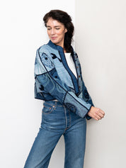The Kaira Cropped Denim Suzani Jacket - Medium