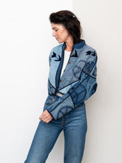 The Kaira Cropped Denim Suzani Jacket - Medium