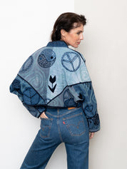 The Kaira Cropped Denim Suzani Jacket - Medium