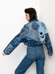 The Kaira Cropped Denim Suzani Jacket - Medium
