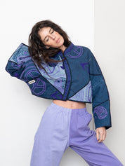 The Kaira Cropped Denim Suzani Jacket - Medium