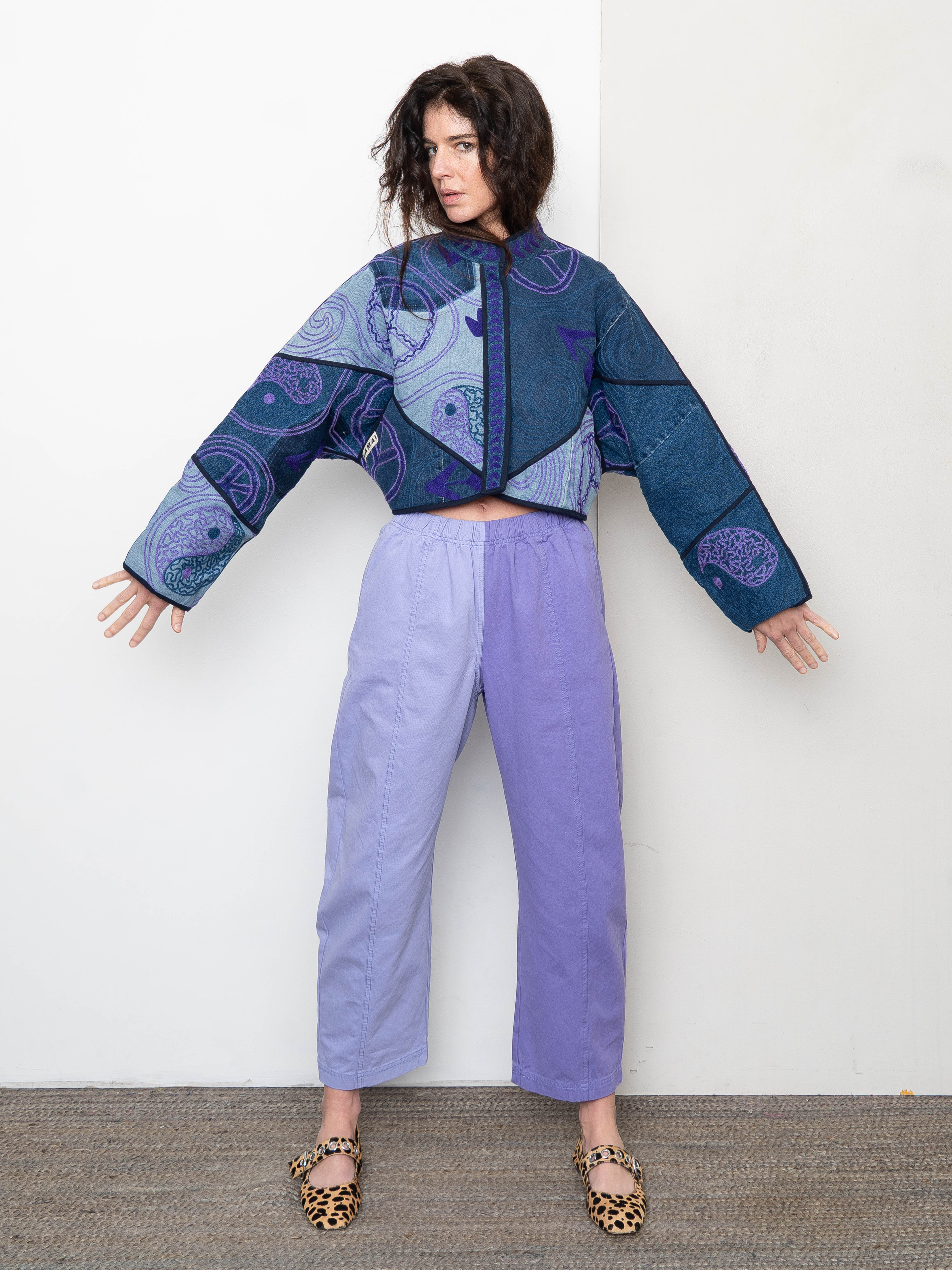 The Kaira Cropped Denim Suzani Jacket - Medium