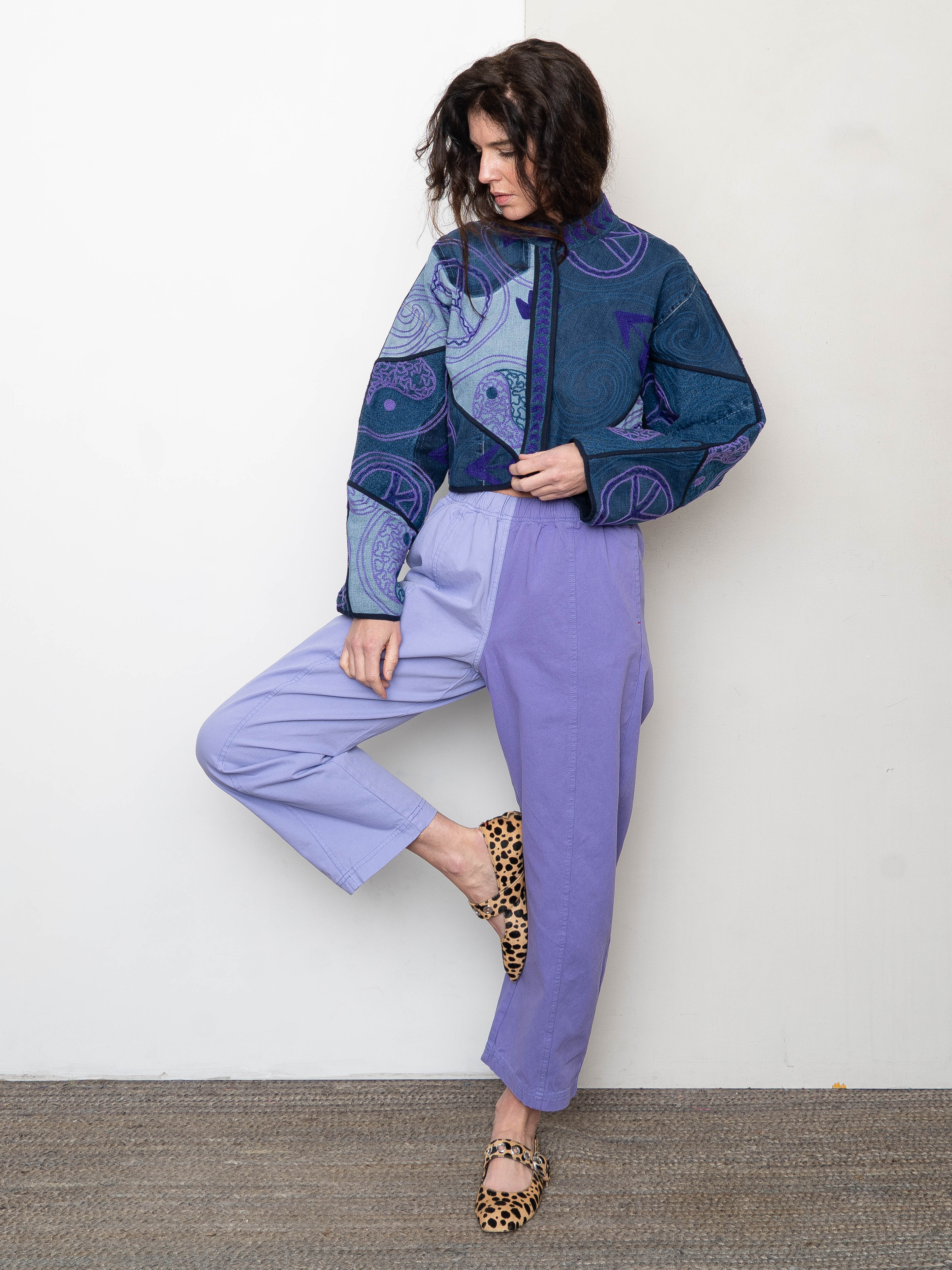 The Kaira Cropped Denim Suzani Jacket - Medium