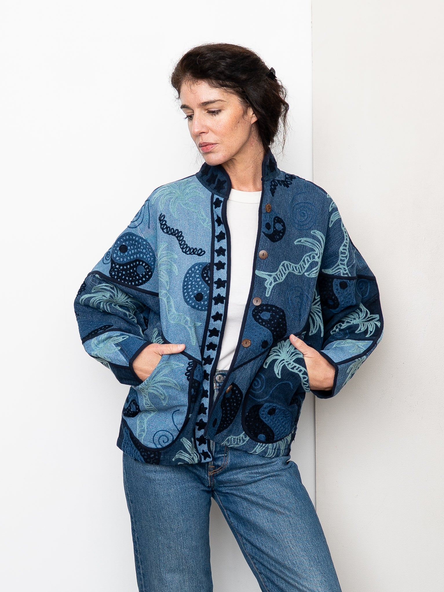 The Ladhiya Denim Suzani Jacket - Small