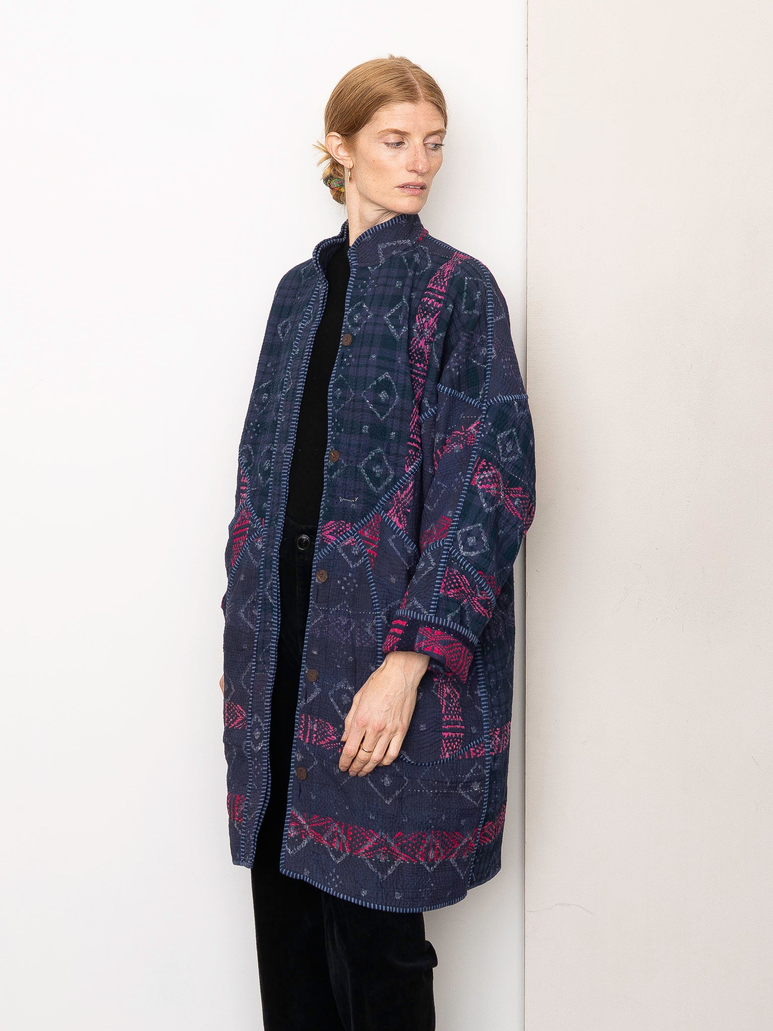 The Sai Quilted Indigo Kantha Coat