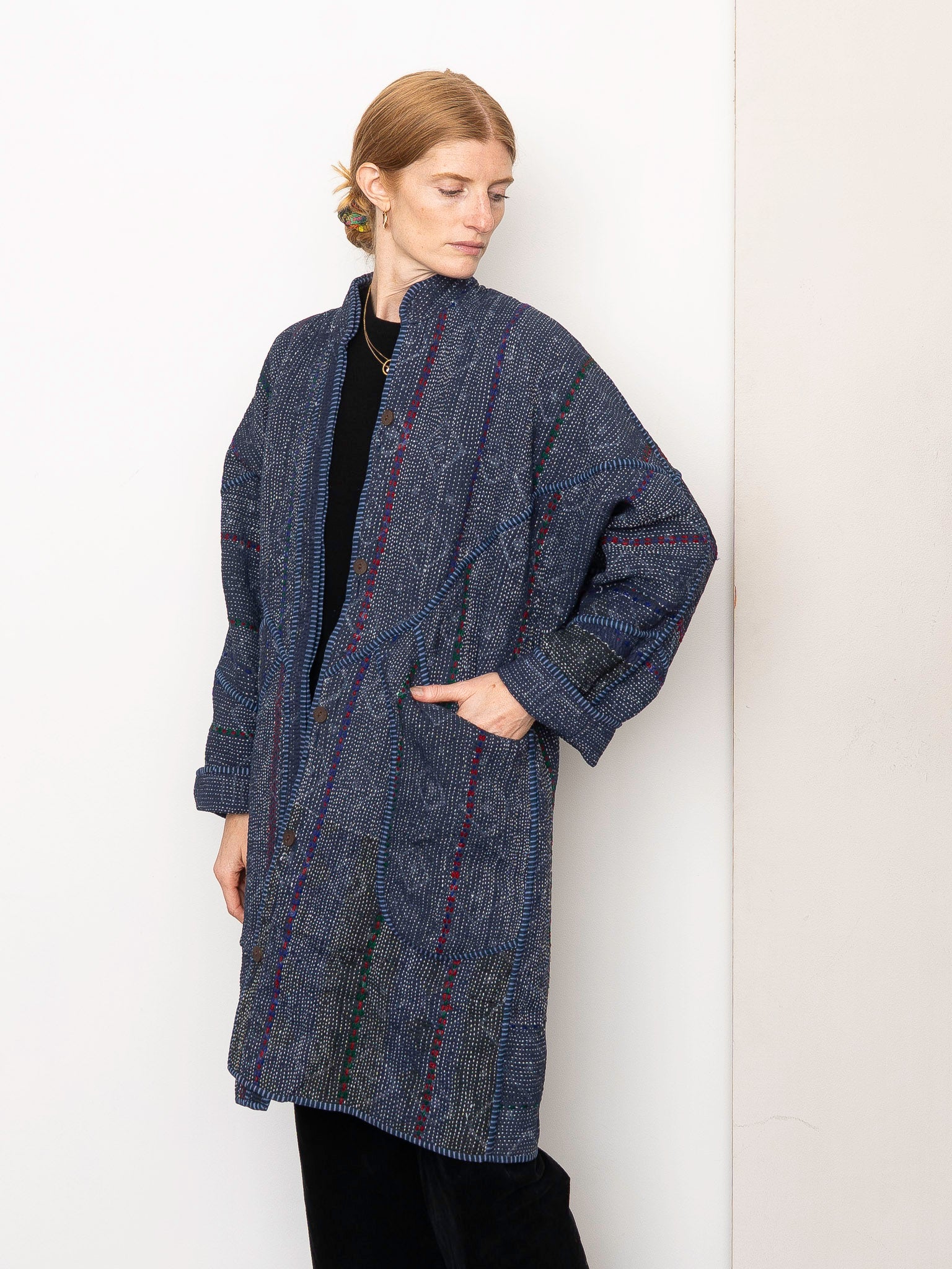 The Sai Quilted Indigo Kantha Coat