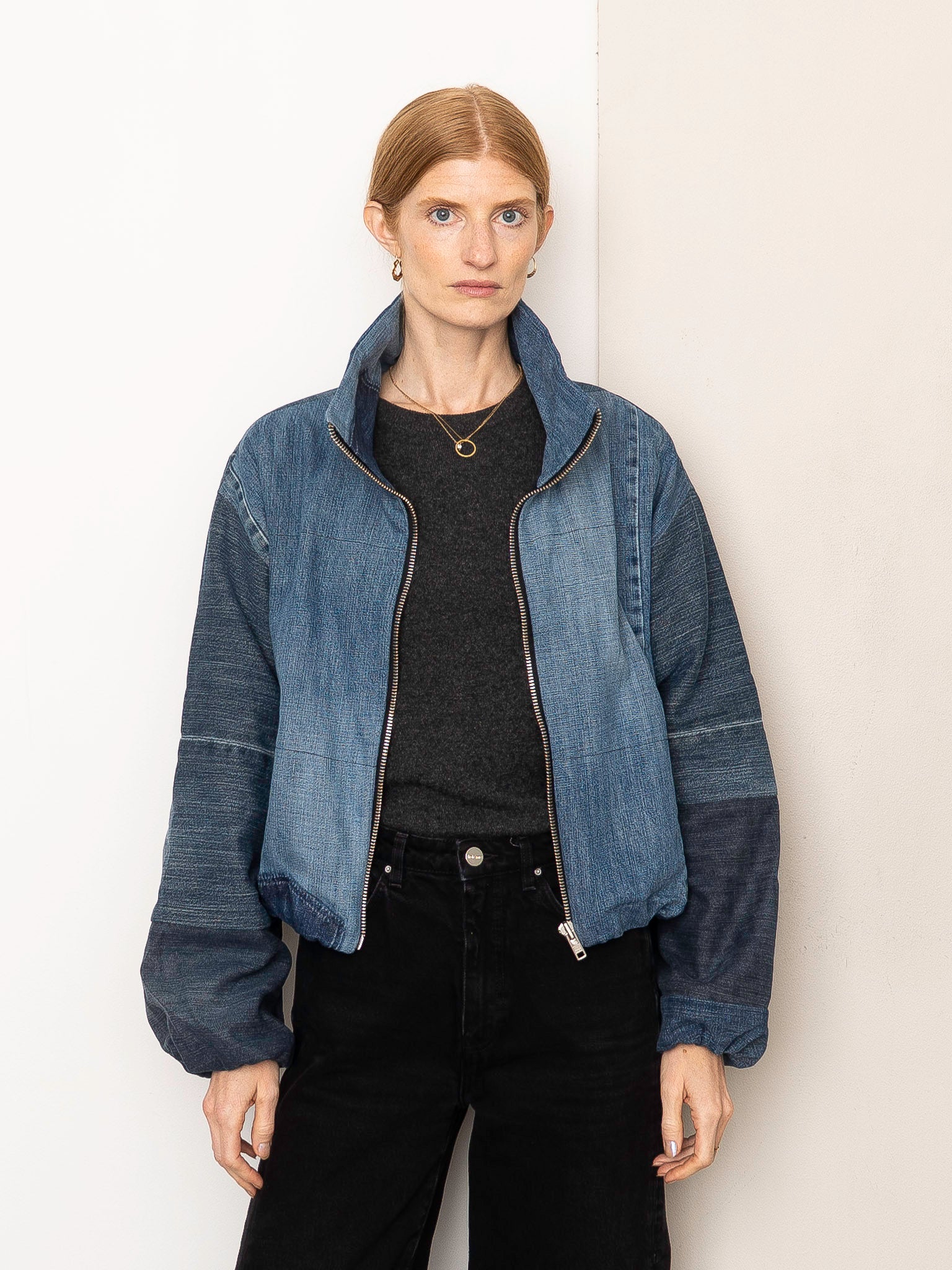 The Shira Denim Puffer Bomber Jacket