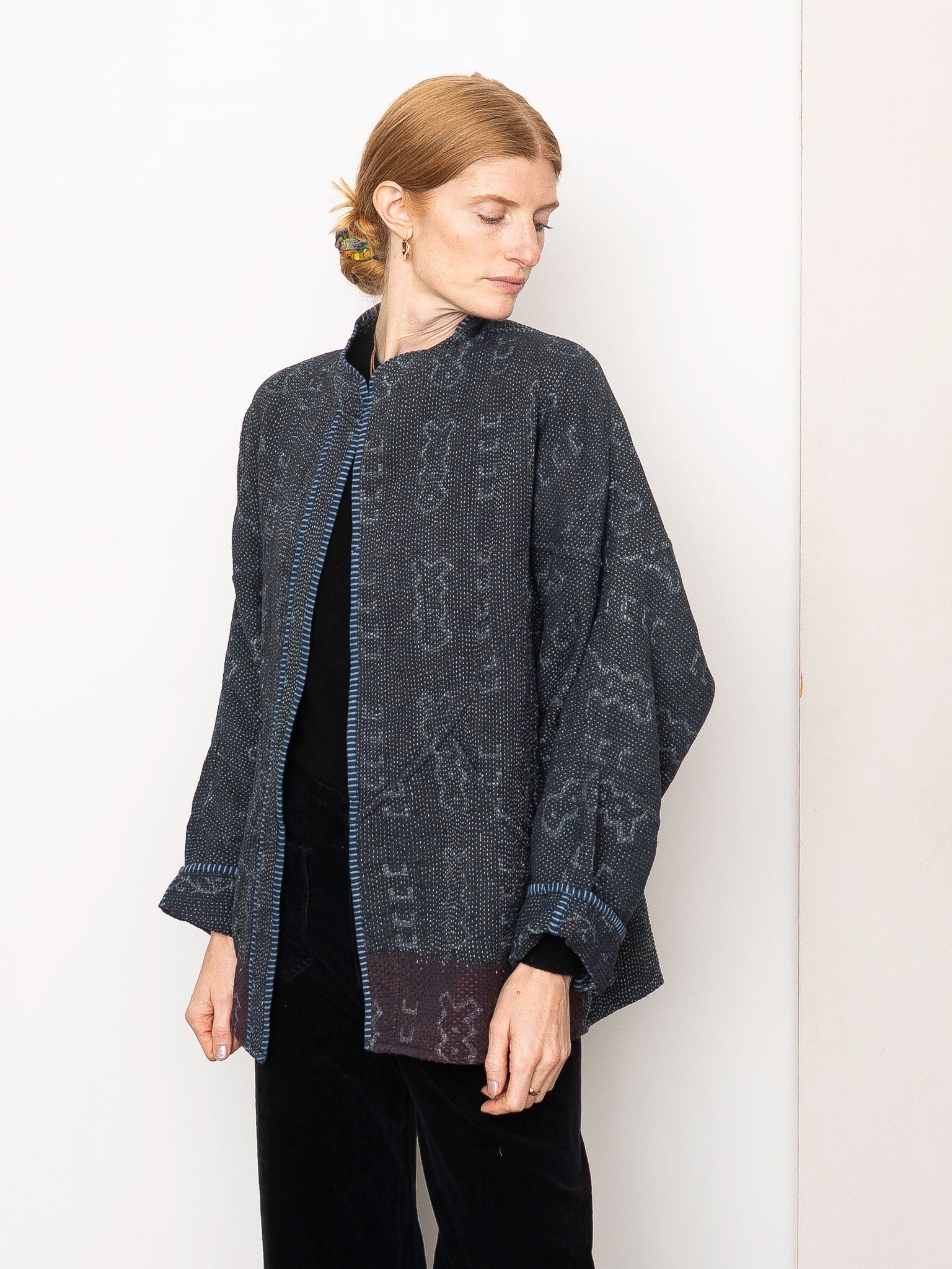 The Ishani Quilted Indigo Kantha Jacket