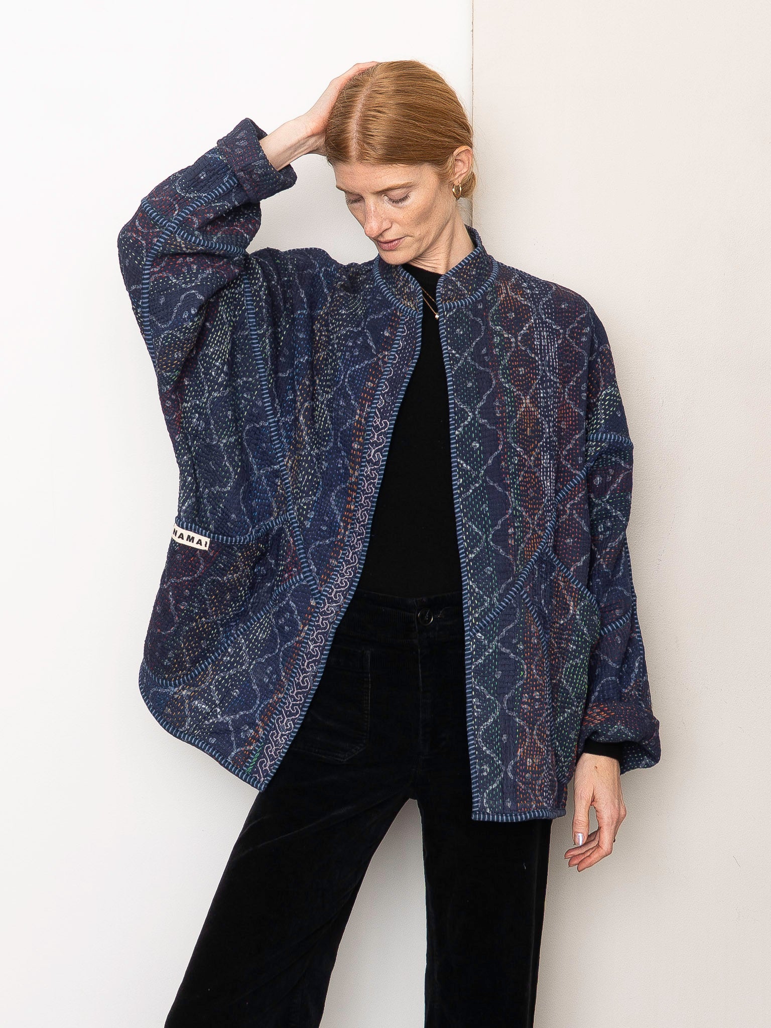 The Ishani Quilted Indigo Kantha Jacket