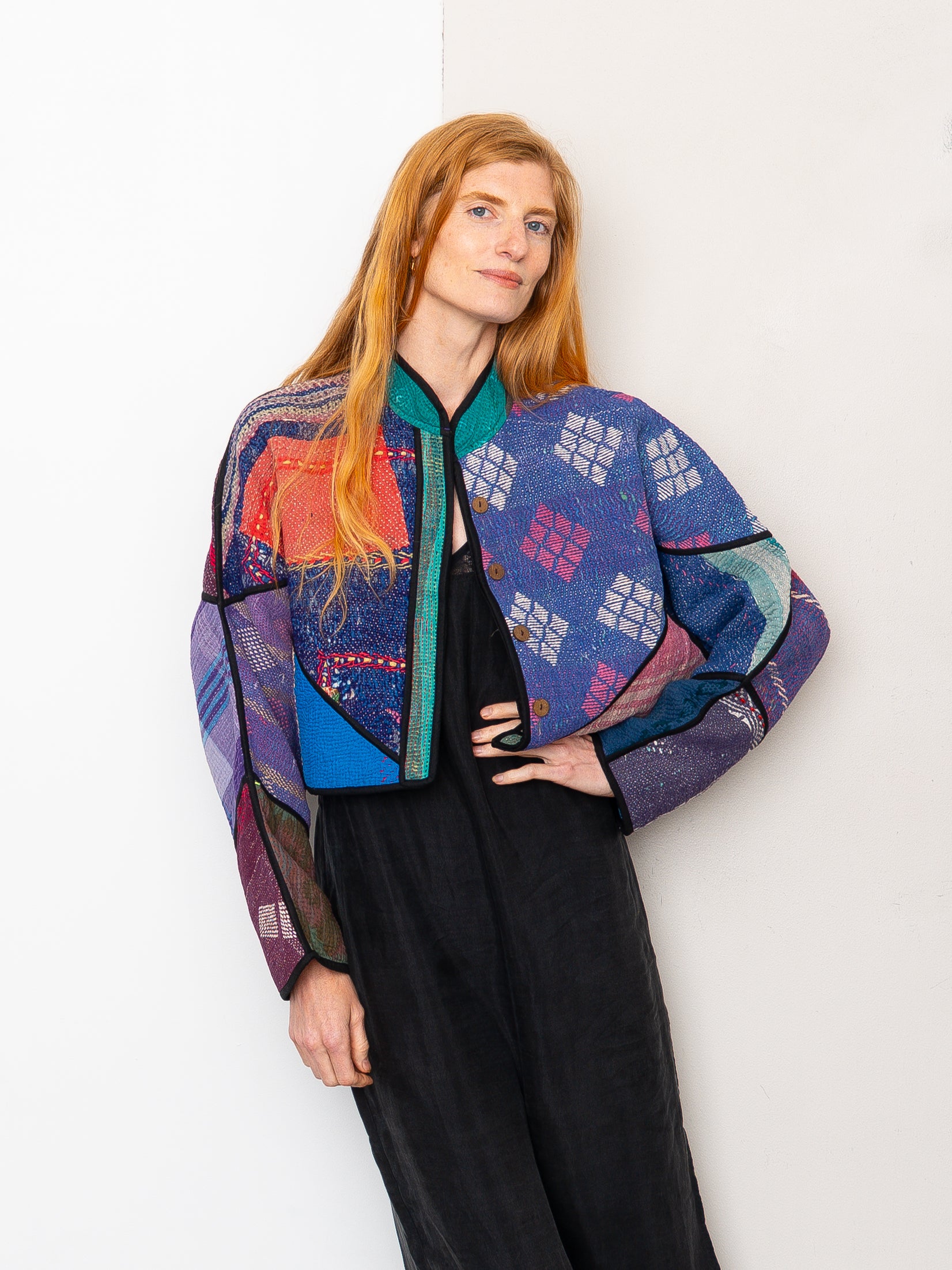 The Kaira Cropped Quilted Patchwork Kantha Jacket