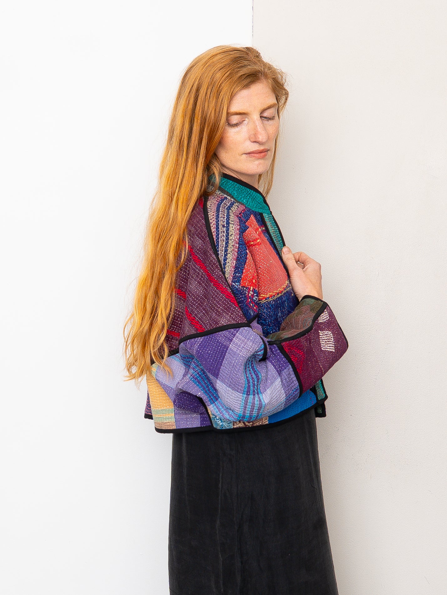 The Kaira Cropped Quilted Patchwork Kantha Jacket