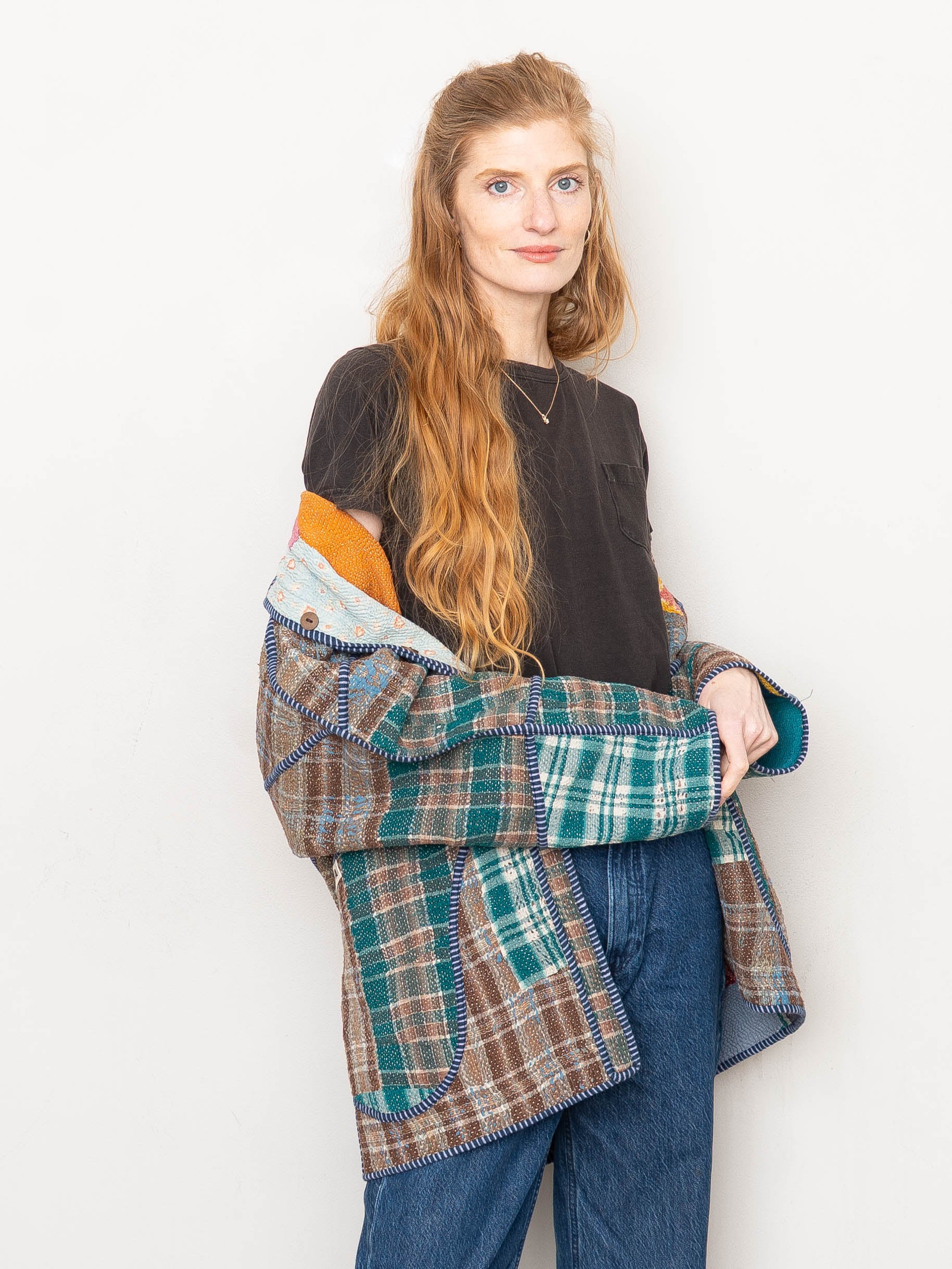 The Narmada Quilted Patchwork Kantha Jacket