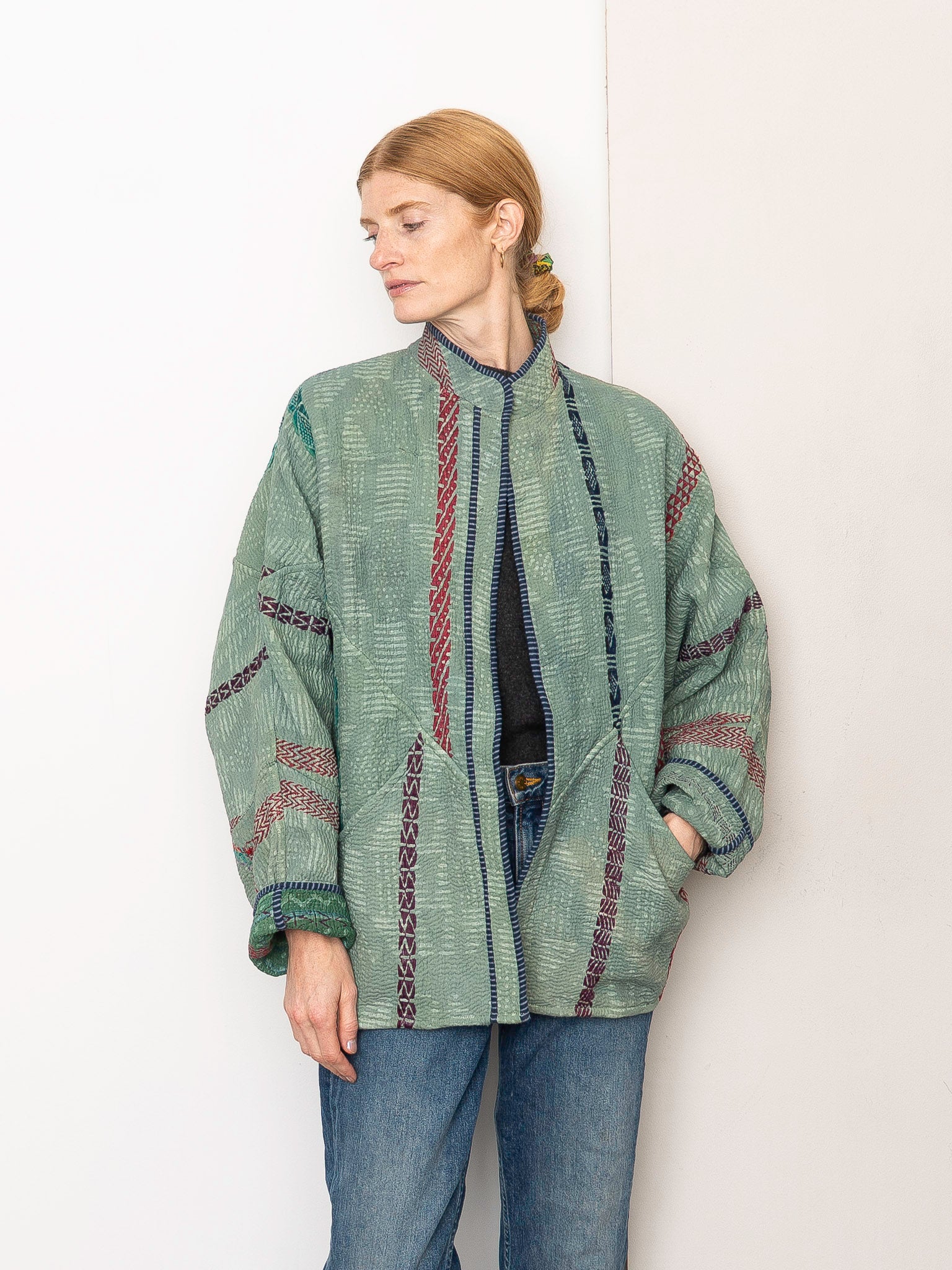 The Ishani Quilted Indigo Kantha Jacket