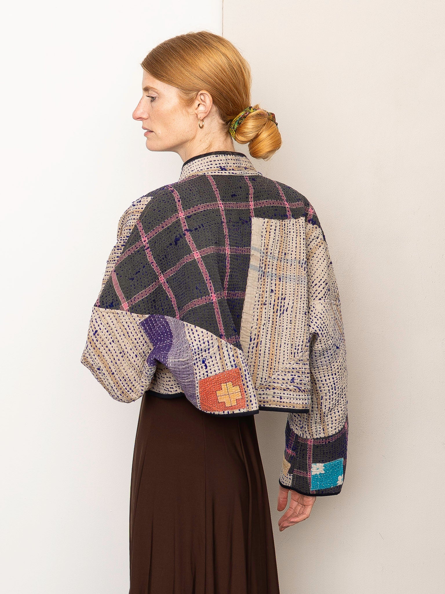 The Kaira Cropped Quilted Patchwork Kantha Jacket