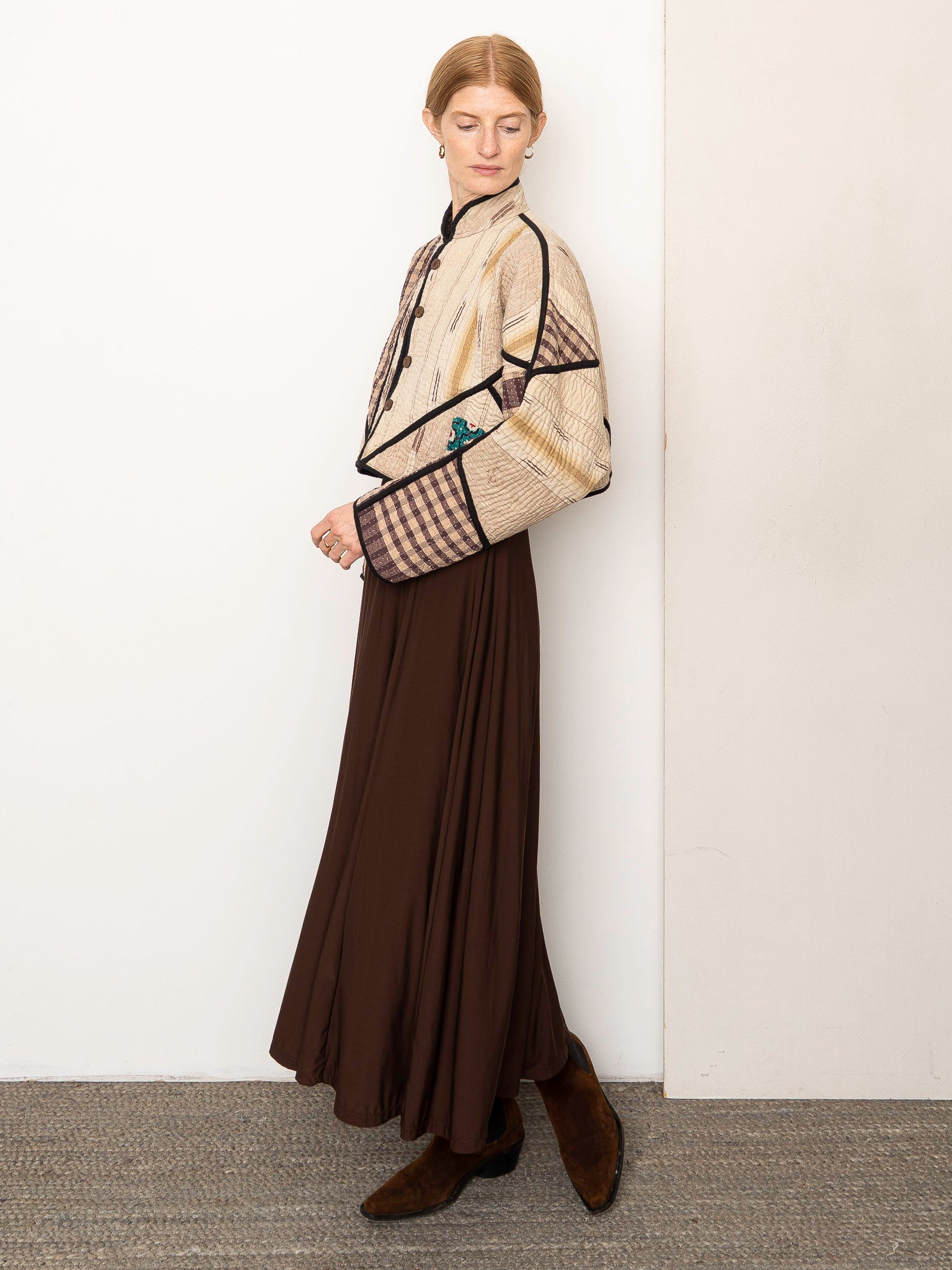 The Kaira Cropped Quilted Patchwork Kantha Jacket