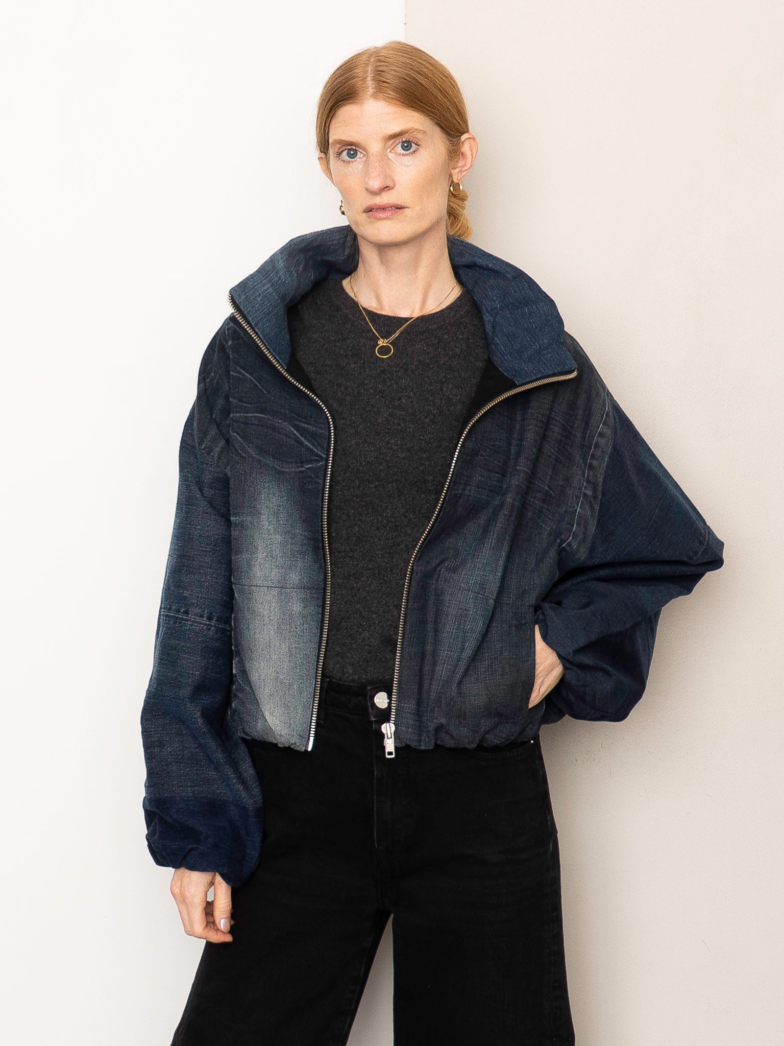The Shira Denim Puffer Bomber Jacket