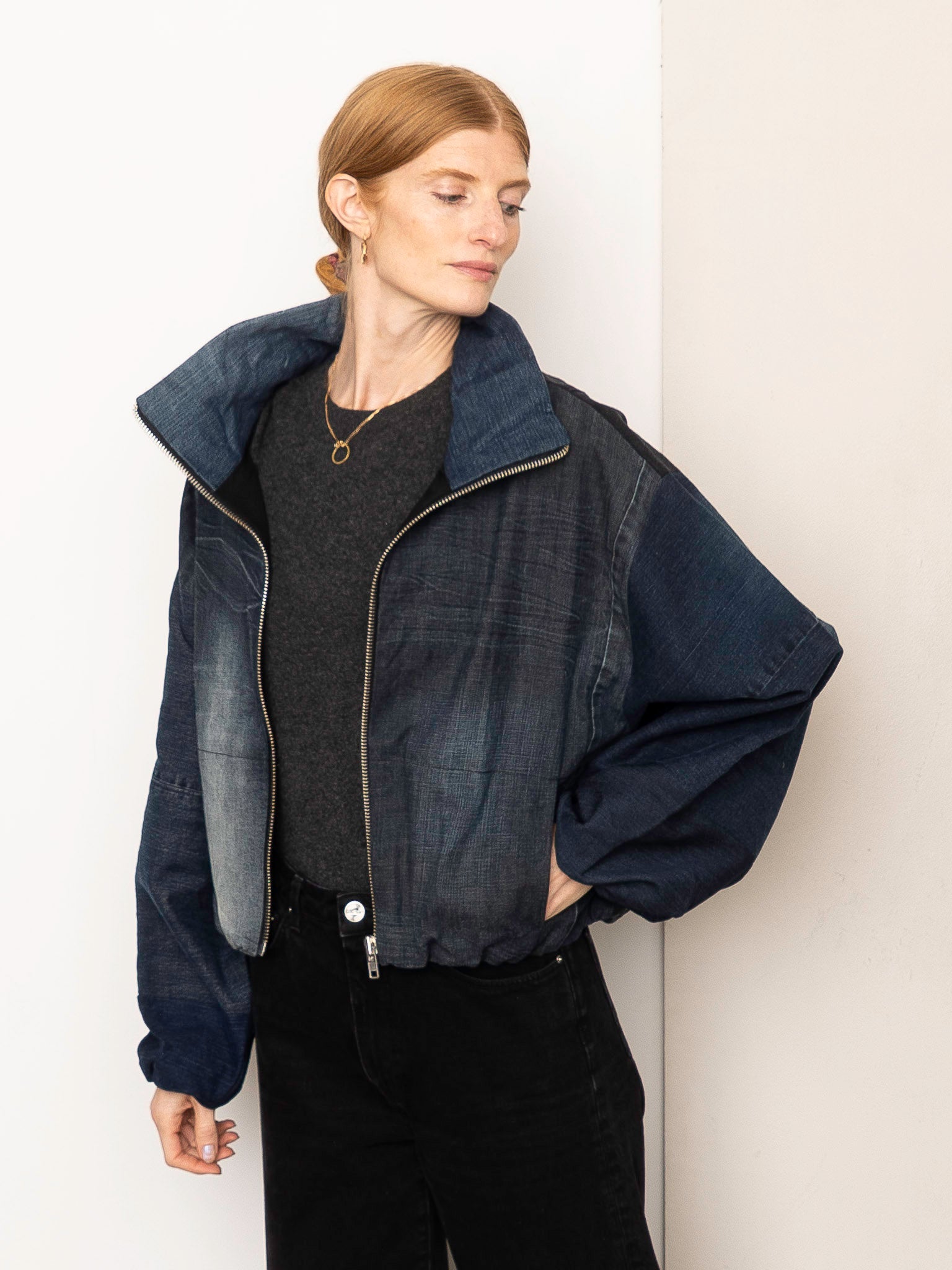 The Shira Denim Puffer Bomber Jacket
