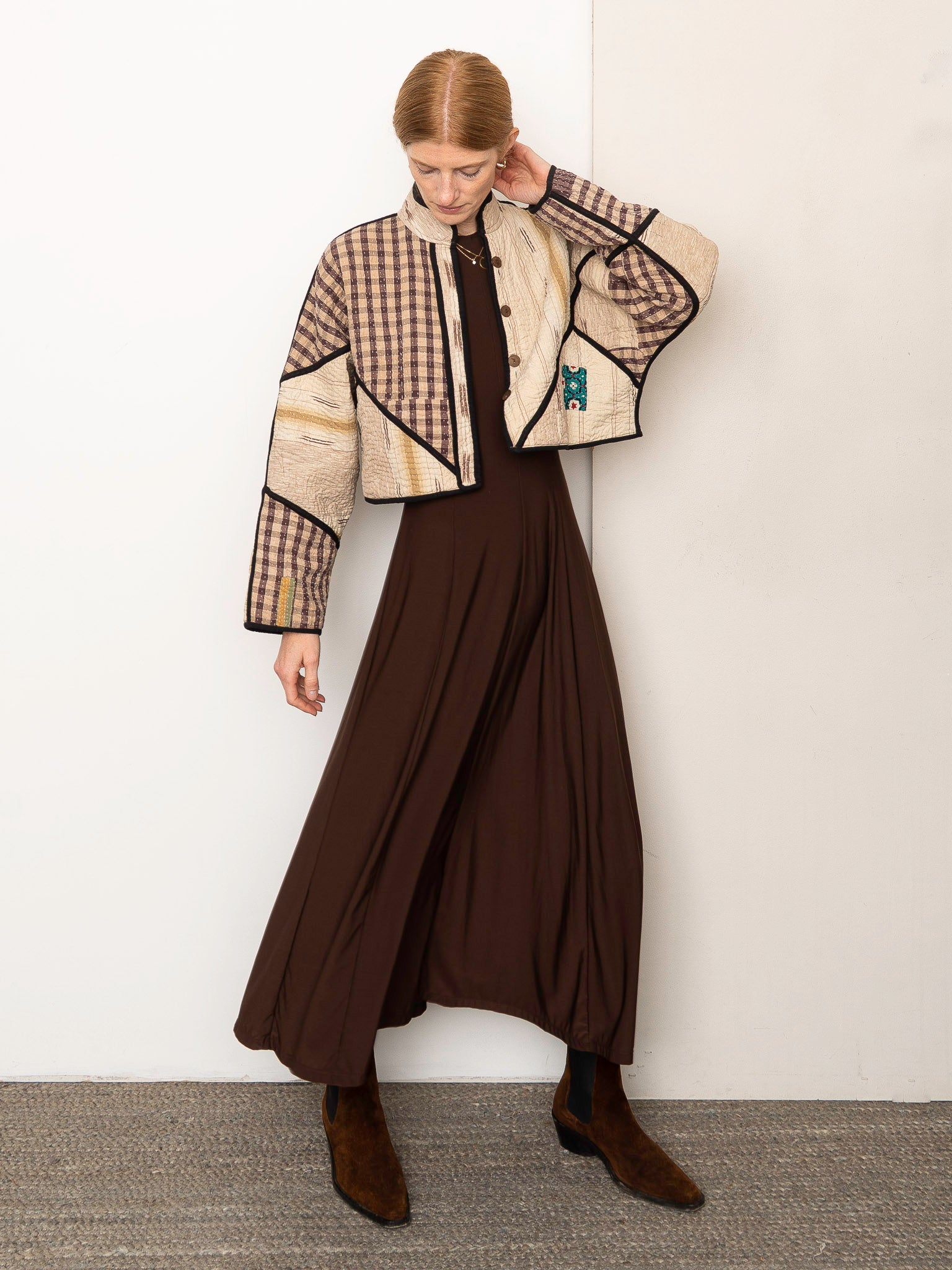 The Kaira Cropped Quilted Patchwork Kantha Jacket