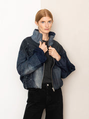 The Shira Denim Puffer Bomber Jacket
