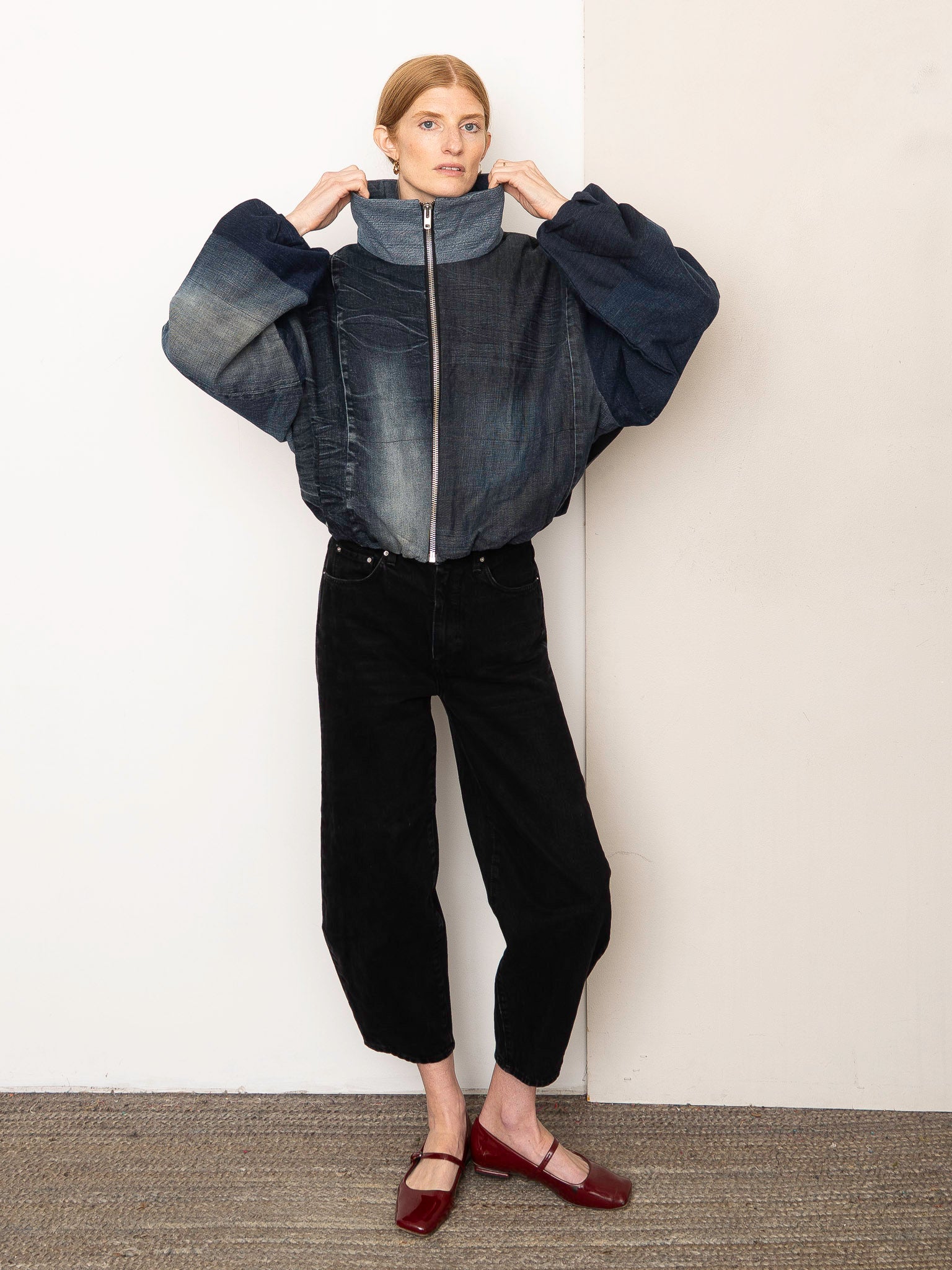 The Shira Denim Puffer Bomber Jacket