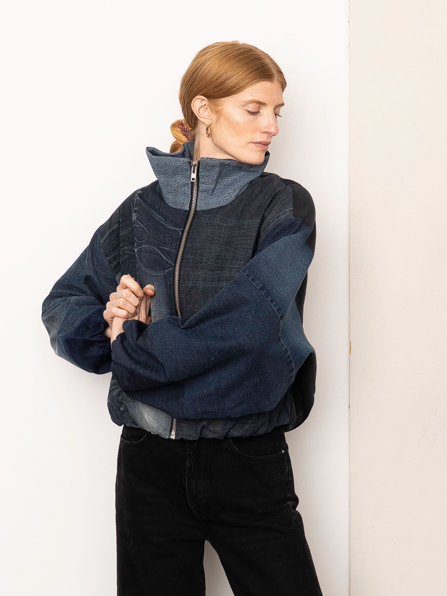 The Shira Denim Puffer Bomber Jacket