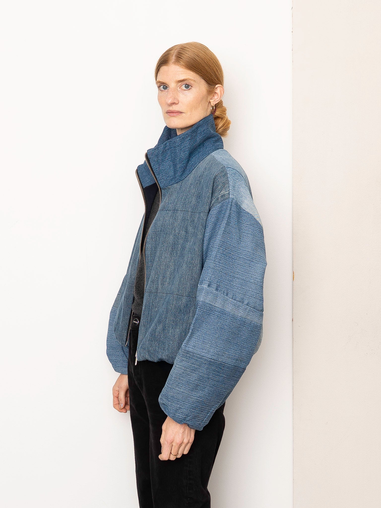 The Shira Denim Puffer Bomber Jacket