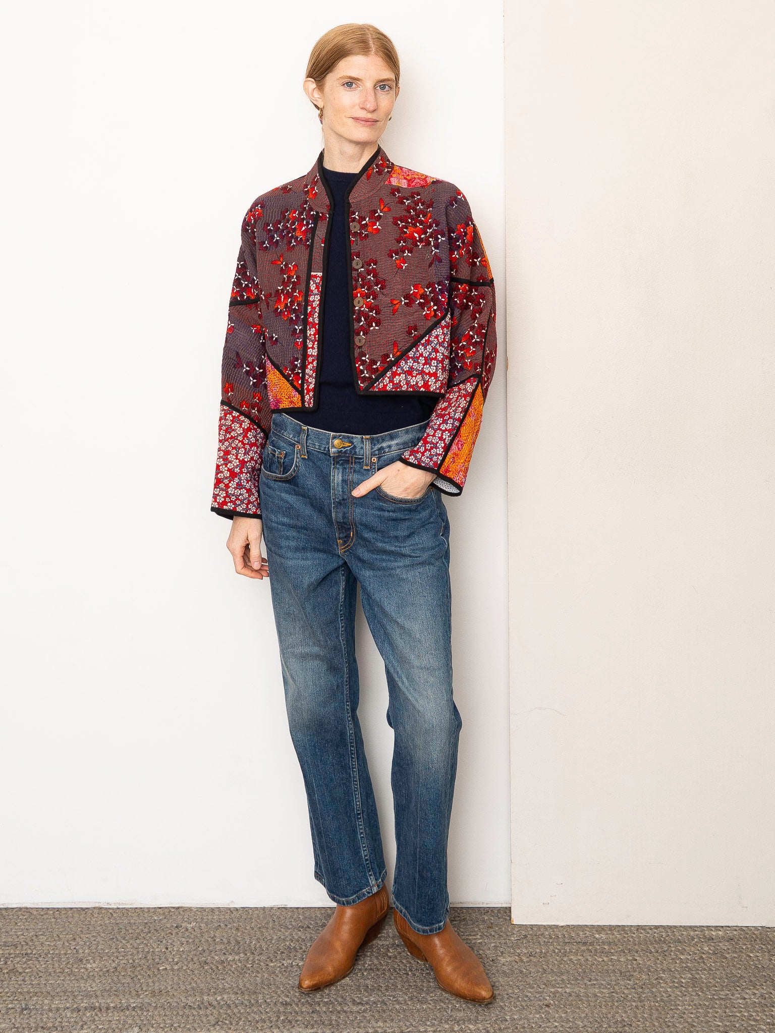 The Kaira Cropped Quilted Patchwork Kantha Jacket