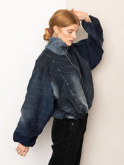 The Shira Denim Puffer Bomber Jacket
