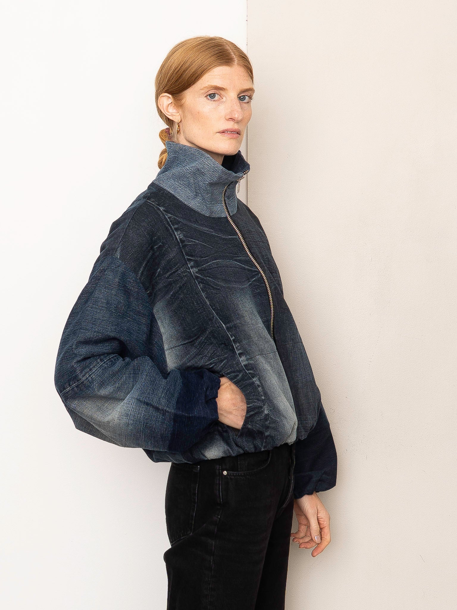 The Shira Denim Puffer Bomber Jacket