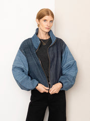 The Shira Denim Puffer Bomber Jacket