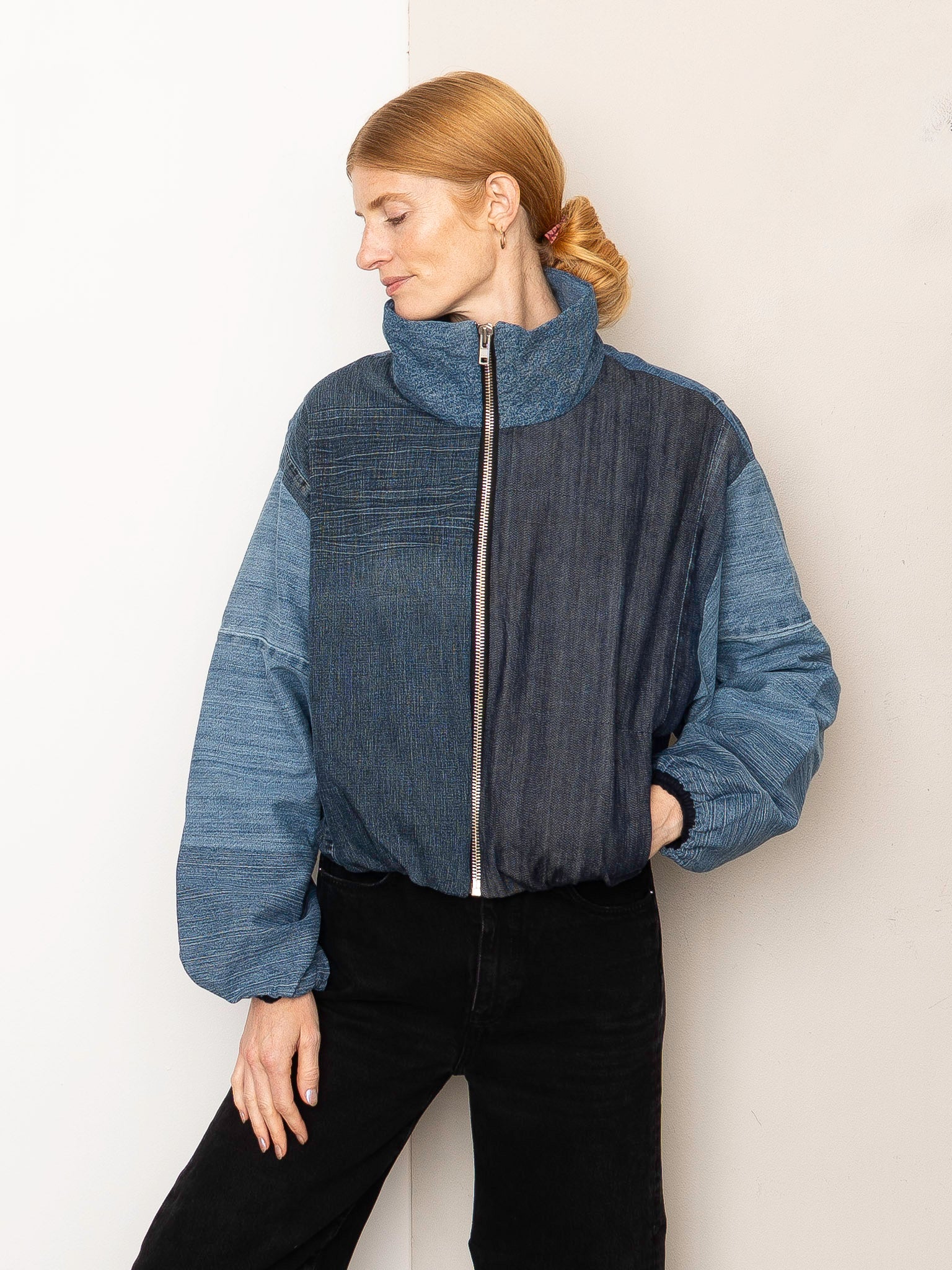 The Shira Denim Puffer Bomber Jacket