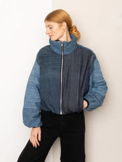 The Shira Denim Puffer Bomber Jacket