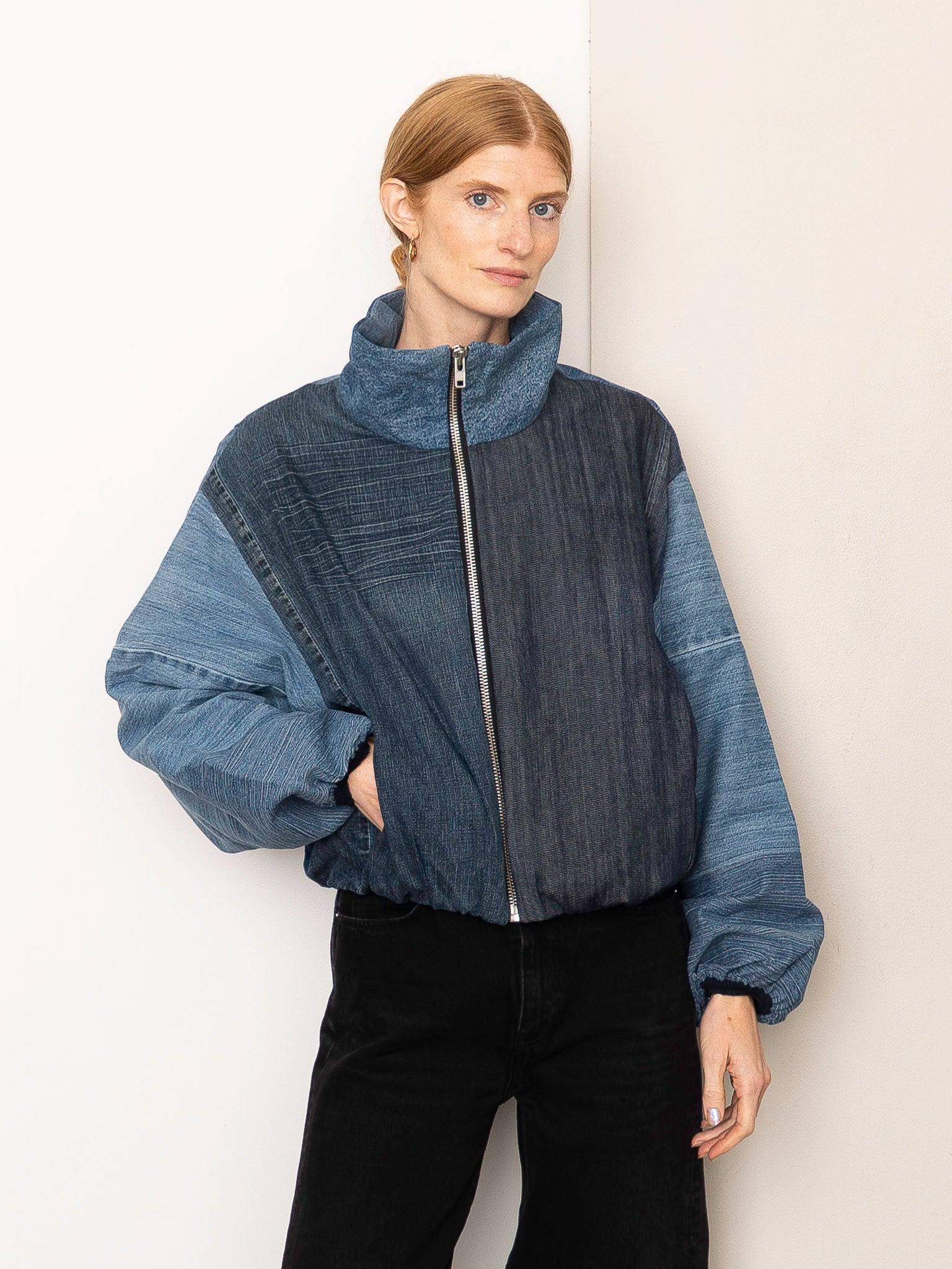The Shira Denim Puffer Bomber Jacket