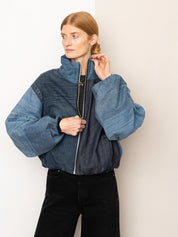 The Shira Denim Puffer Bomber Jacket
