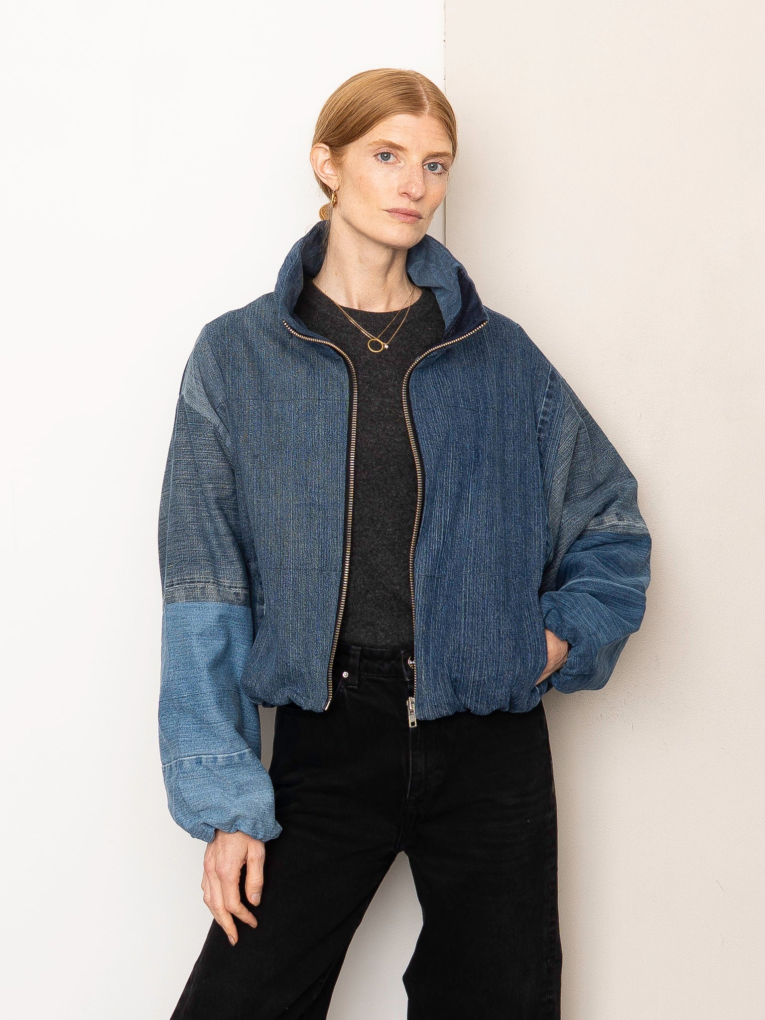 The Shira Denim Puffer Bomber Jacket