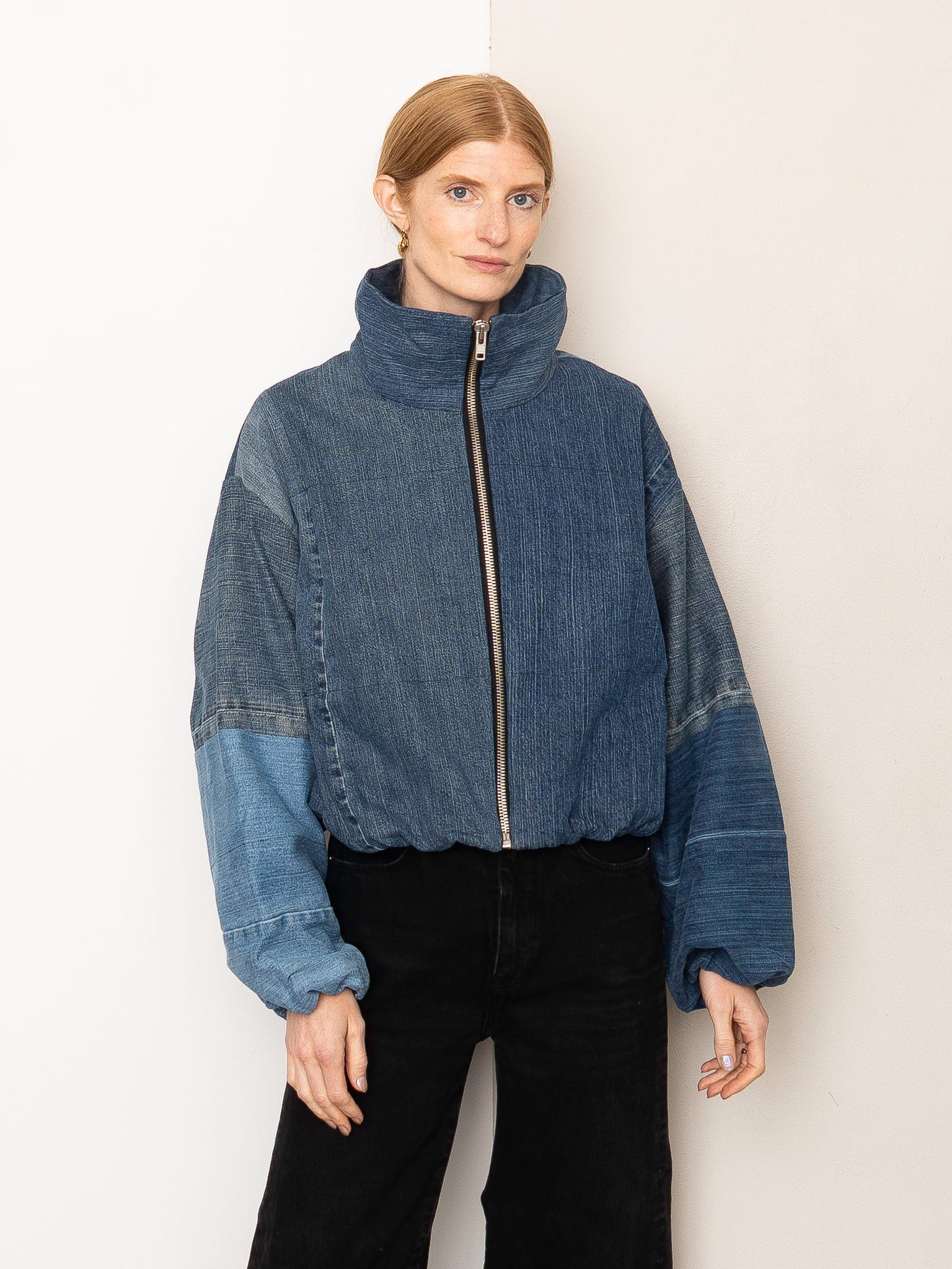 The Shira Denim Puffer Bomber Jacket