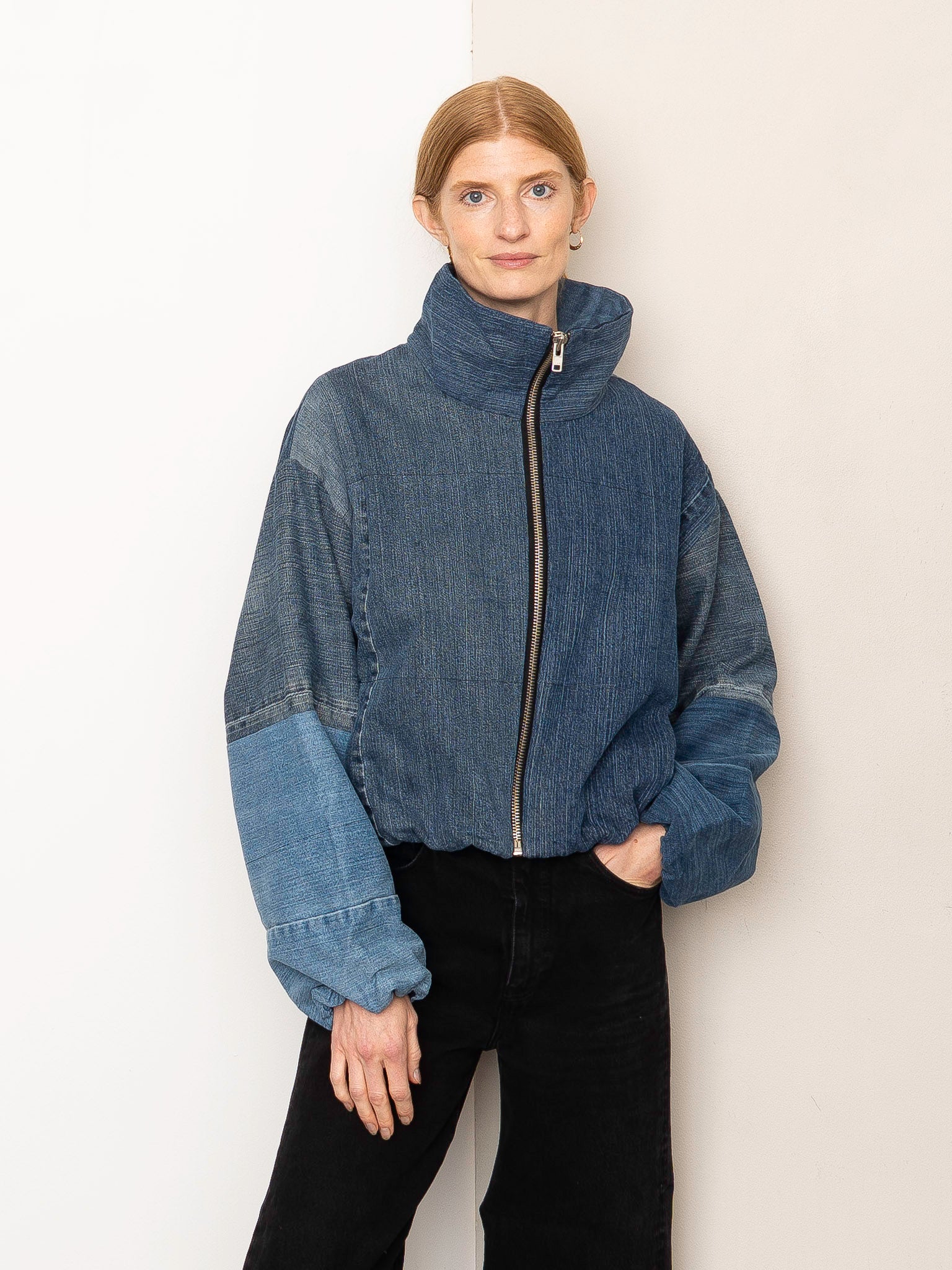 The Shira Denim Puffer Bomber Jacket