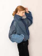 The Shira Denim Puffer Bomber Jacket