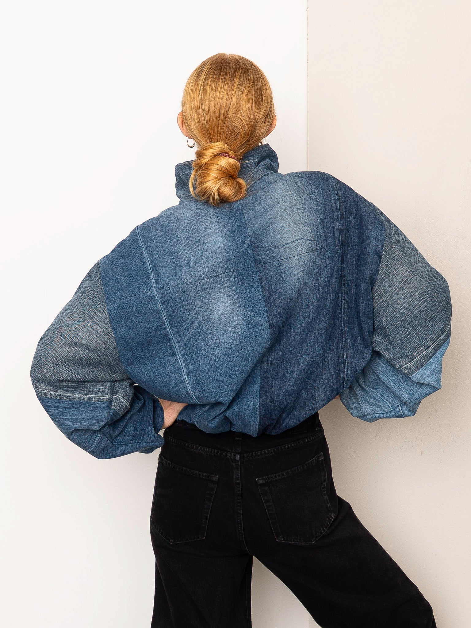 The Shira Denim Puffer Bomber Jacket