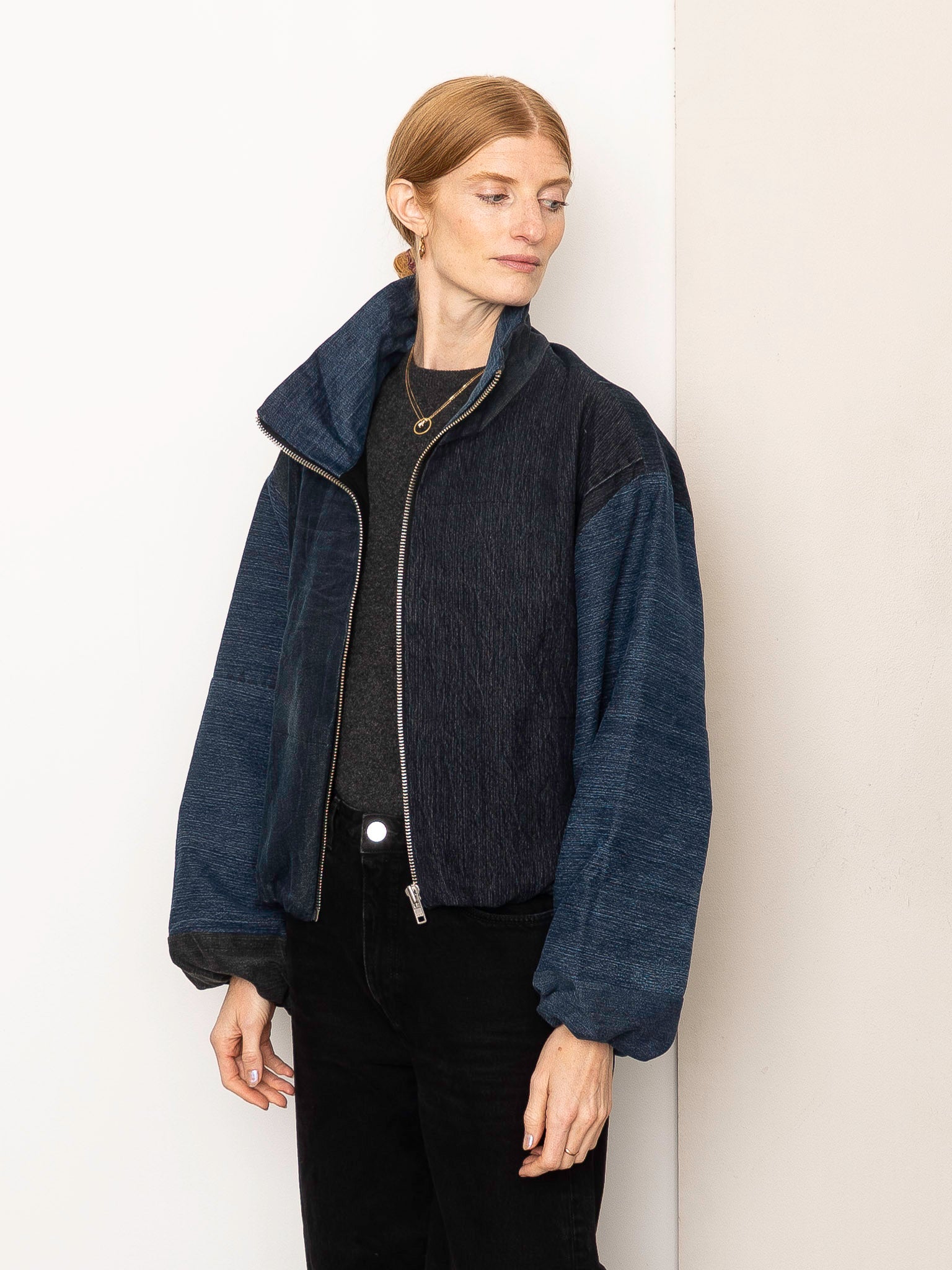 The Shira Denim Puffer Bomber Jacket