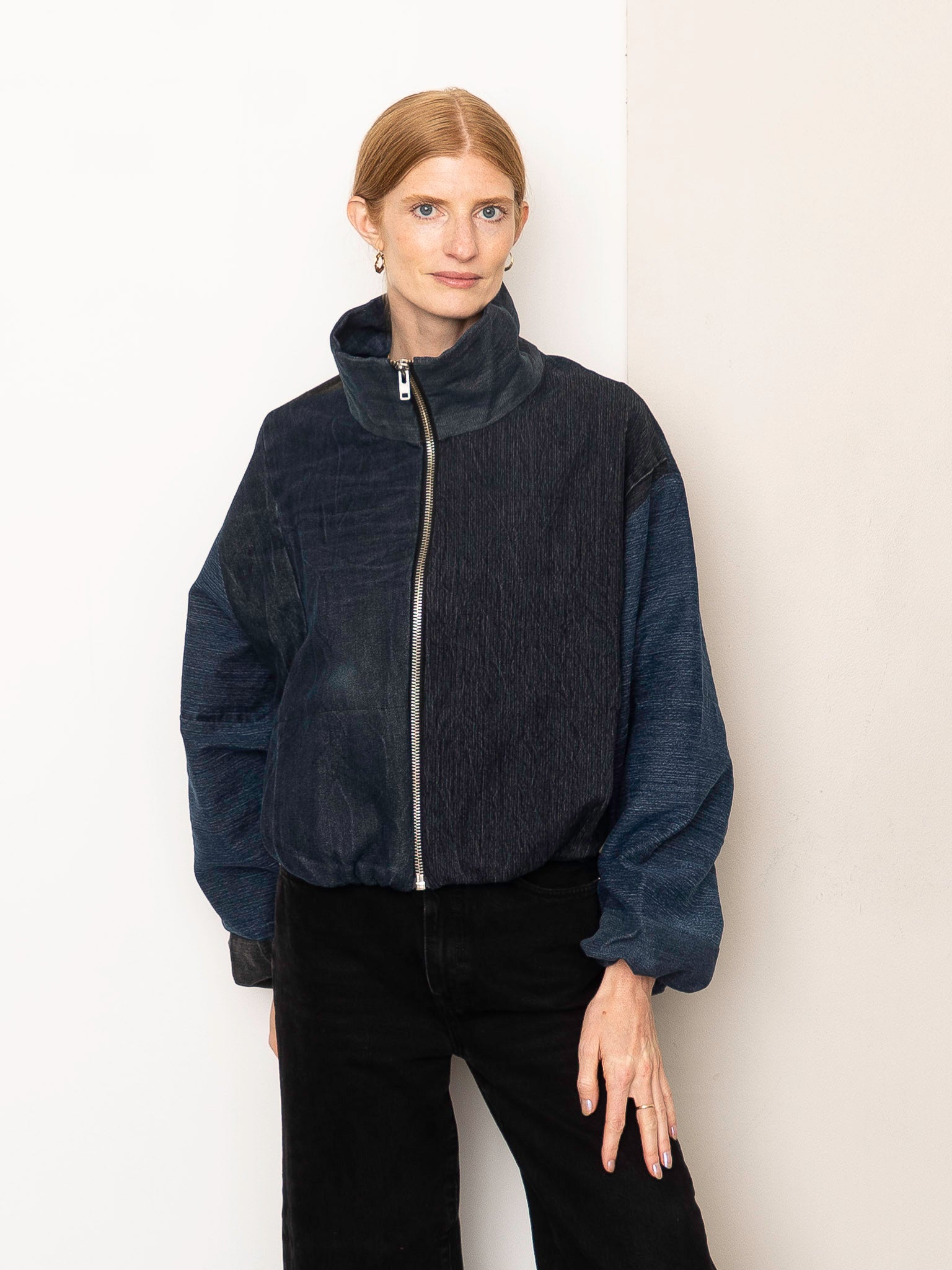 The Shira Denim Puffer Bomber Jacket