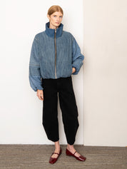The Shira Denim Puffer Bomber Jacket