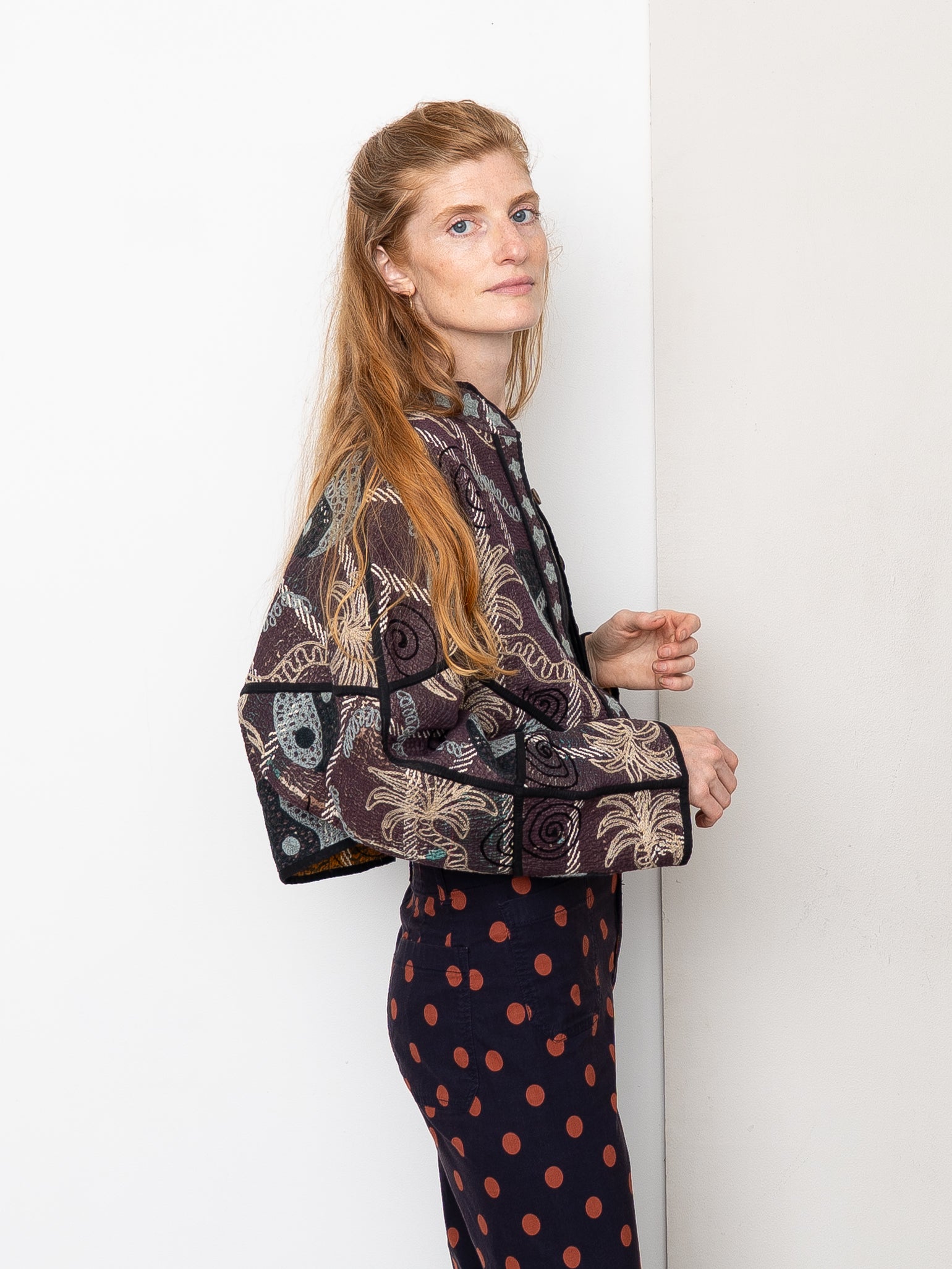The Kaira Cropped Suzani Quilted Kantha Jacket