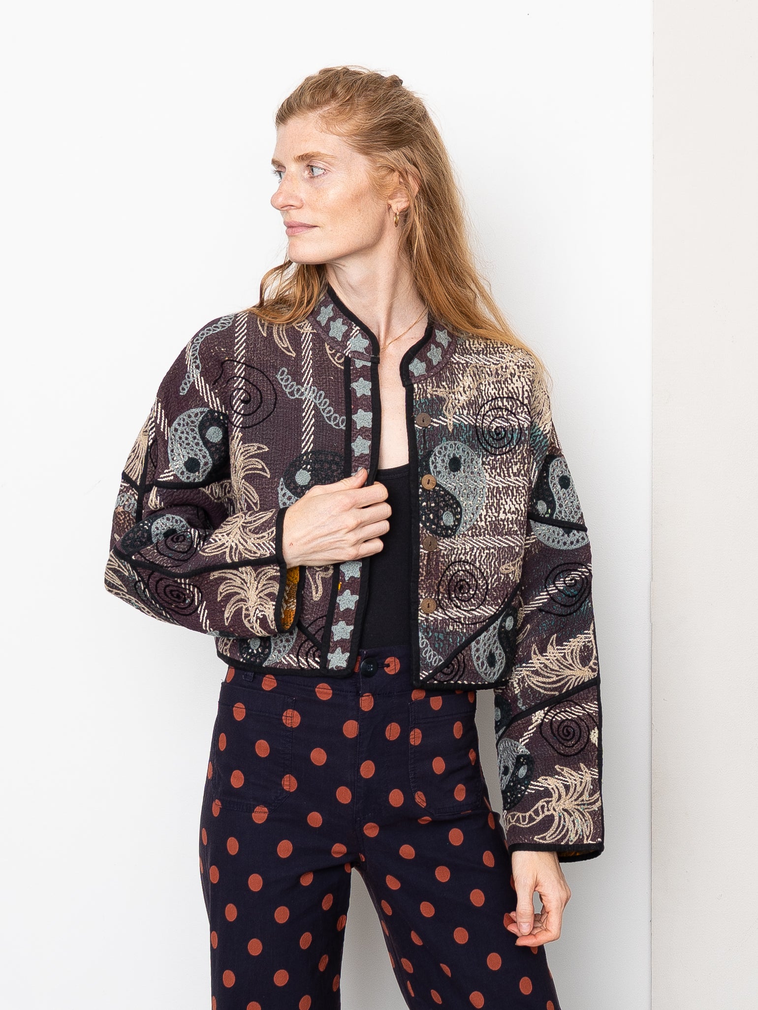 The Kaira Cropped Suzani Quilted Kantha Jacket